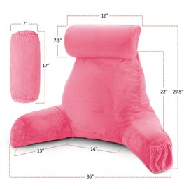 Nestl Reading Pillow with Portable Laptop Lap Desk - Shredded Memory Foam Back Support Pillow for Sitting Up in Bed and Couch Rest Pillows with Arms, Bed Tray Table with Foldable Legs, Light Pink