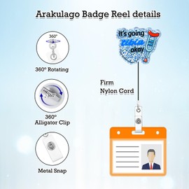 Arakulago It's Going Tibia Ok Ortho Badge Reel Retractable Nursing Funny Nurse Badge Holder with ID Clip Accessories Doctor Hospital Medical Assistant CNA RN Name Badge Clip Glitter Acrylic Yu63P