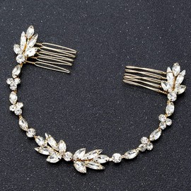 Asphire Handmade Bridal Hair Vine with Comb Sparkling Crystal Marquise Hair Comb Vintage Rhinestone Wedding Prom Party Festival Hair Accessories for Women (Gold)