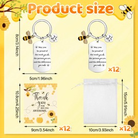 Haiabei12 Set Thank You Gifts Bee Employee Appreciation Gifts Bulk Inspirational Bee Keychain with Thank You Cards&Organza Bags New Job Employee Retirement Gift for Coworker Teacher Nurse Staff