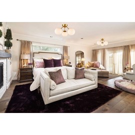 HOLKIRT Mid Century Modern Globe Semi Flush Mount Ceiling Light Fixture,White Opal with Brass Finish,Living/Dinning Room