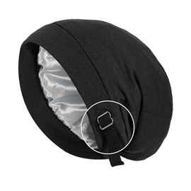 Silky Bonnet Hair for Sleeping Satin Lined Sleep Cap Wrap Chemo Headwear Beanies Women Men - Color: Black