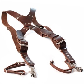 Dual Camera Harness, Brown Leather Camera Strap for 2 Cameras, Shoulder Double Camera Harness for DSLR/SLR