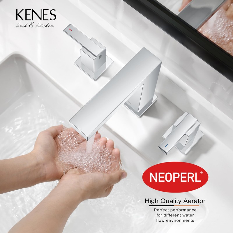 KENES Polished Chrome Widespread Bathroom Faucet 2 Handle Bathroom Sink