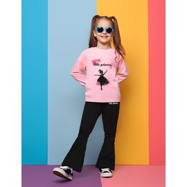 Vitalique Toddler Kid Girl Outftis Clothes 3 4 T Sweatshirt Flared Pants Little Princess Fall Winter Pink Girls Clothing Sets (3-4T)