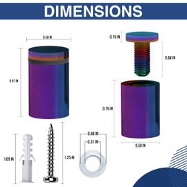 4 Pcs Stainless Steel Standoff Screws (Rain Bow) - ½” x 1” Screws for Acrylic, Wood, and Glass Signage - Sign Standoffs Wall Mount for Frames, Advertisements, and Displays