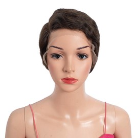 Rebecca Fashion Short Pixie Cut Lace Front Wigs Human Hair Side Part Wig 13x5.5x0.5 Glueless HD Lace Wig Short Pixie Wigs for Black Women Pre Plucked with Baby Hair, Chocolate Brown Color