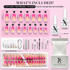 SXC Cosmetics X-Pro Tips French Tip Press On Nails - Vibrant Pastel Glow in the Dark Series Starter Kit Acrylic Soft Gel System Matte Finish Manicure:_GLOW120KIT-M Coffin