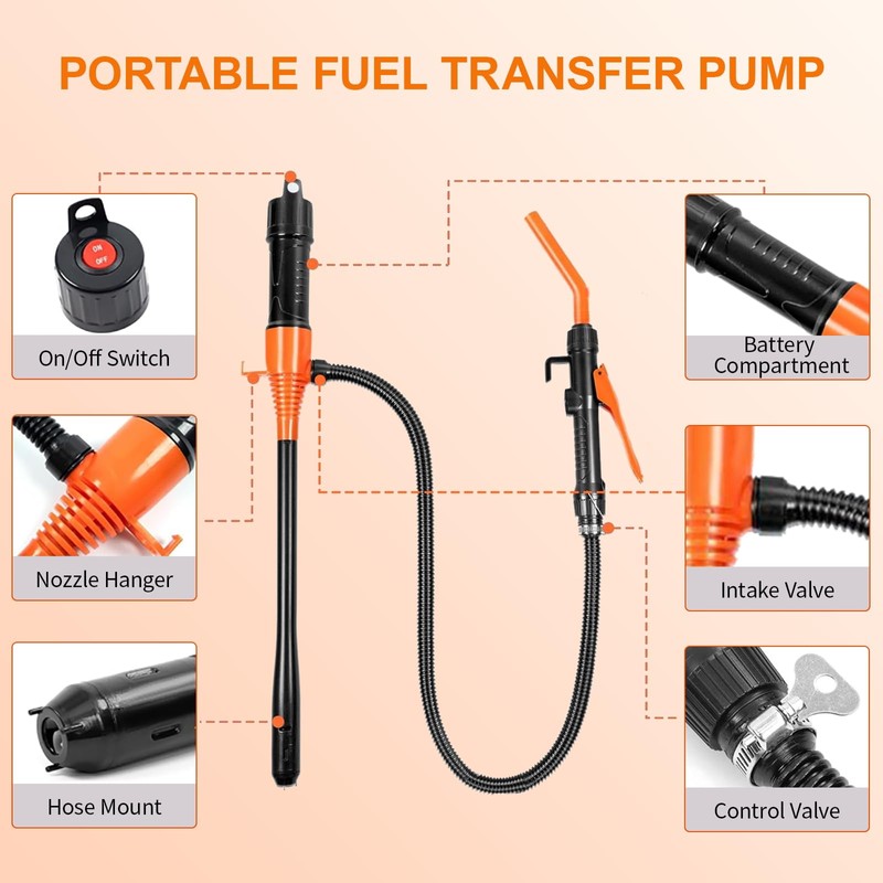 Portable Fuel Transfer Pump, 2.8 GPM Portable Battery Powered Gas