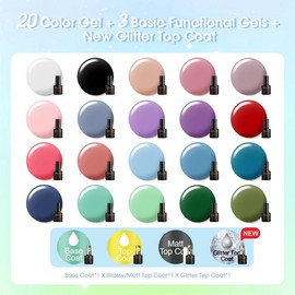 ROSALIND Gel Nail Polish Set - 20 Colors Orange Red Gel Polish with Base Coat Glitter Glossy Matte Top Coat Manicure Set 24PCS Purple Wine Colors Suitable For All Seasons nail art nail care Brush Gift Smooth Cutics