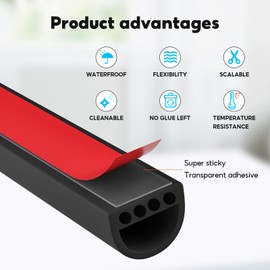 40FT Weather Stripping Door Seal, Silicone Door Weather Stripping Seal Strip, D-Shaped Weatherstripping for Door Frame & Window Gaps(Black, 2 Rolls, 20FT/Each)
