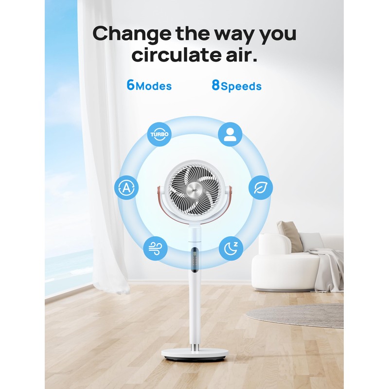 Dreo Fan for Bedroom, 100ft Standing Fan for Home, 120°+105°