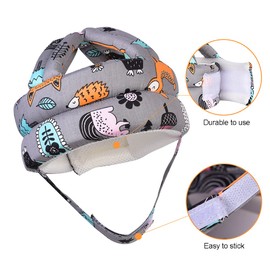 Umtiti Baby Adjustable Safety Helmet, Lightweight and Soft, Infant Head Protector with 3 Pairs Baby Knee Pads for Crawling & 3 Pairs Baby Socks, Soft Head Guard for Baby. Forest,Gray+6