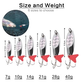 Fishing Spoon Lures Metal Fishing Lures Spinnerbaits Set, 6pcs Hard Bait Sinking Lures Spoons with Treble Hook for Trout Bass Pike Sea Fishing Tackle(7g-6pcs)