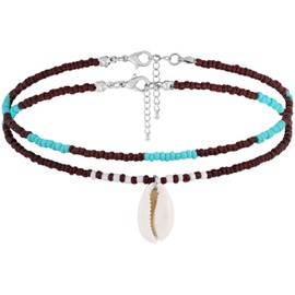 MINACHI Bohemian Layered Bead Chain Necklace with Sea Shell Pendant, Beach Summer Vibe Accessories for Women