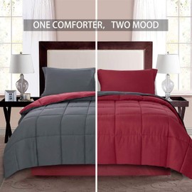 Homelike Moment Lightweight Comforter Set Twin Reversible All Season Down Alternative Bed Comforter Set Summer Blanket 2 Piece - 1 Comforter 1 Pillow Sham Twin Size Black / Light Grey