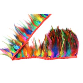 2 Yard Long, 5-6 inch Height, Dyed Saddle Feather Fringe Trim, for Skirt Dress Costume Roster Feather Trim (Rainbow 2)
