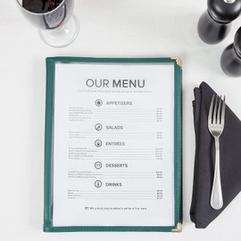 TrueCraftware- 8-1/2” x 11” Green Six Page Book Fold Restaurant Menu Covers 6 Page 12 View Set of 10- Crystal Clear Menu Covers Sleeve Menu Folder Menu Book Holders for Bar Cafe Restaurant