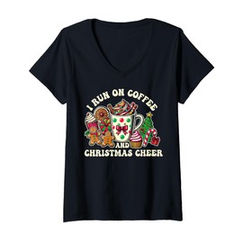 Womens I Run On Coffee And Christmas Cheer Gifts For Men Women Kid V-Neck T-Shirt