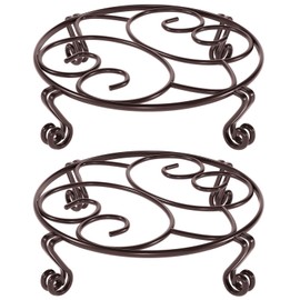 Yimobra 2 Pack Plant Stand for Flower Pot Heavy Duty Potted Holder Indoor Outdoor Metal Rustproof Iron Garden Container Round Supports Rack for Planter Bronze, Brown,11.8 Inches