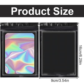 ZAMXHUG Mylar Holographic Bags Packaging Bags 9 x 16 cm - Clear Resealable Odour-Proof Bags Foil Pouch Zipper Bag for Food Storage, Lip Gloss, Jewellery, Pack of 50