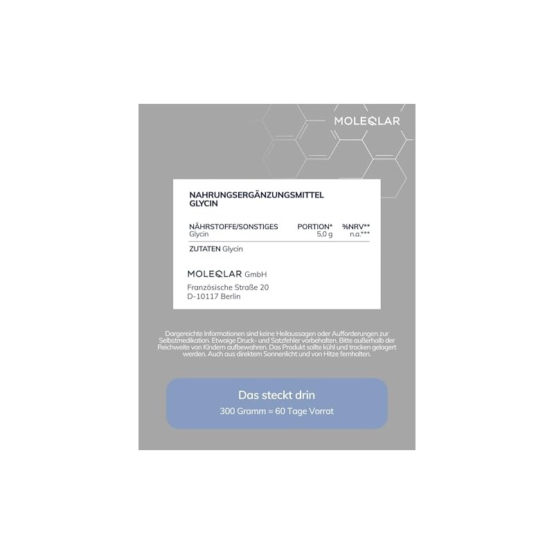 MoleQlar Glycine Powder 300 g - Certified and Pure Glycine