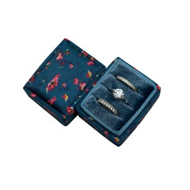 Beatrix & Luca Printed Fabric Velvet Ring Box for Wedding Ceremony, Proposal, Engagement, Bridal (Teal Flower Triple Ring)