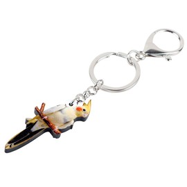 WEVENI Acrylic Cockatiel Parrot Keychain White Bird Keyring Cute Jewelry Charms For Women Girls (Yellow)