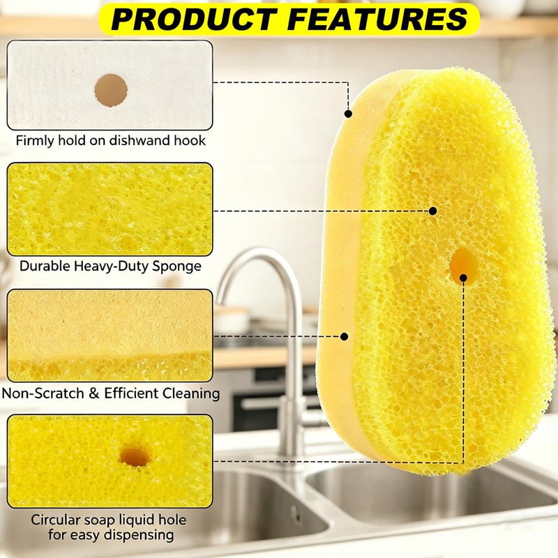 BoAn 12 Pack Dish Wand Sponge Refills Compatible with Scrub