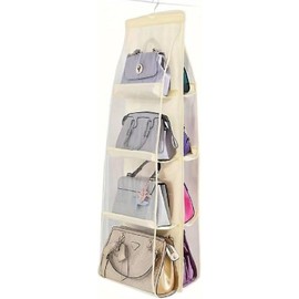 OXYSURE 8-Pocket Handbag Storage Organizer Hanger, 4-Layer Non-Woven Hanging Bag for Closet or Door, Space-Saving Storage Solution for Purses, Bags & Accessories