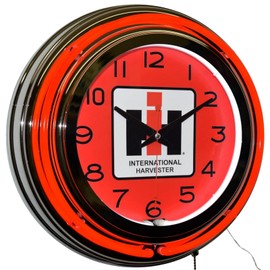 International Harvester Farmall Red Double Neon Clock Garage Decor