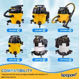 KEEPOW DXVA19-4101 Shop Vac Bags Compatible with DEWALT,6 8 9 10 Gallon Vacuum Bags for DXV06P, DXV09P, DXV09PA, DXV10P, DXV10PL, DXV10S, DXV10SA, DXV10SB, 9 Pack