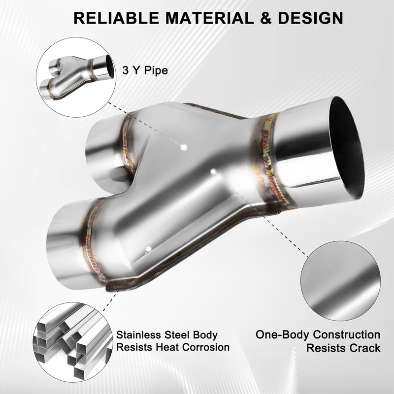 Mupera Universal 3 Inch Exhaust Y Pipe, Stainless Steel 3"