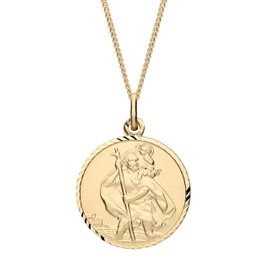 Old English Jewellers 9ct Gold on Silver Large St Christopher Pendant 16 18 20" Chain Diamond cut (18)