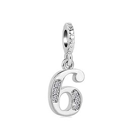 MiiFort Lucky Number 6 Six 6th Charm for Bracelets Pendant Necklaces Women Men Silver Tone Crystal Clear Cubic Zirconia