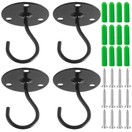 GXF Ceiling Plant Hangers, 4 Packs Black Wall Mounted Steel Plant Bracket Ceiling Hooks with Anchors for Hanging Plants Bird Feeders Lanterns Wind Chimes Christmas Wreath Indoor Outdoor Decorations
