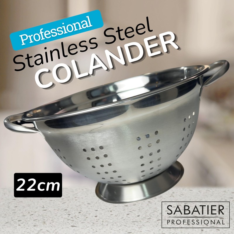Sabatier Professional Stainless Steel Colander - Heavy-Duty, Durable & Dishwasher-Safe