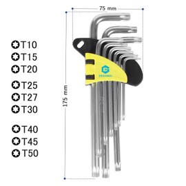 DeeAWai 9 Pack L-Shaped Hex Wrench Set | T10 T15 T20 T25 T27 T30 T40 T45 T50 CRV Chrome Vanadium Steel Hex Wrench | Precision Torx Wrench | L Type Wrench Anti-Fidget Hex Wrench Set