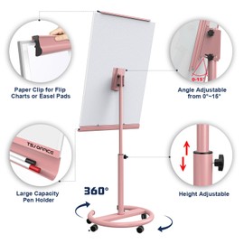 TSJ OFFICE Mobile Whiteboard Magnetic - 40 x 26 Inches Dry Erase Board on Wheel with Stand Flipchart Easel Height Adjustable,Pink