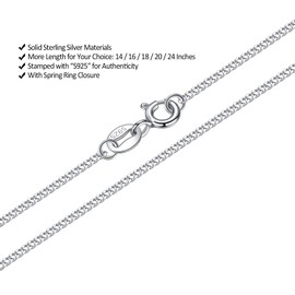 CERSLIMO S925 Sterling Silver Chains for Women Girls - Silver Chain Necklace 14" 16" 18" 20" 24" 1mm Thick Italian Curb Chains for Kids | For Layered Looks, Gifts or Chain Replacements, 16"