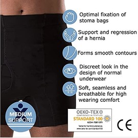 Corsinel Regular Male Boxer Low by Tytex Medium Support Ostomy and Hernia (Black, Small)