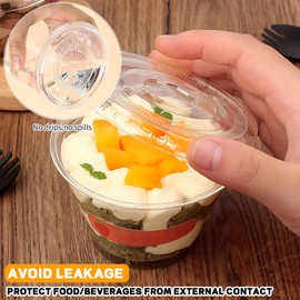 CenYouful 9 oz Clear Plastic Cups with Flat Lids No Hole, 50 Packs, Disposable Dessert Cups with Lids for Ice Cream, Cake, Snacks, Fruit, Cold Drinks, Smoothie, Pudding, Salad