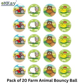 eMKay® Pack of 20 Farm Animal Bouncy Balls – Jet Balls (3.3cm) – 4 Assorted Designs – Party Bag Toys, Bulk Loot Bag Fillers & Fun Stress Relievers for Kids