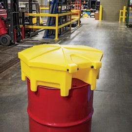 PIG Poly Drum Funnel | Hinged Lid | for 55 Gal Tight-Head Steel & Poly Drums | 29" D x 11" H | Yellow | DRM672-YW