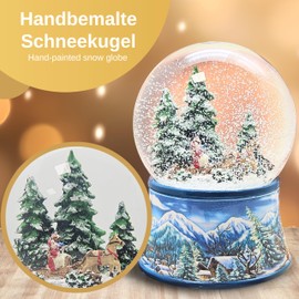 Snow Globe Sleigh Ride Christmas Tree Get | Base Winter Landscape Light Blue | with Music Box | Height: 14 cm W: 10 cm | Shaking Ball | 20102
