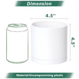D'vine Dev 2 Pack 4.5 Inch Modern Plastic Plant Pots, Small Garden Planters for Plant with Drainage Holes and Saucers, White Color, 74-Z-F-1