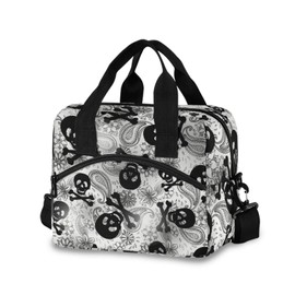 Skull Black Gothic Insulated Lunch Bag Skeleton Sugar Reusable Lunch Tote Bag Lunch Box for Women Men Adult Cooler Bag with Adjustable Shoulder Strap