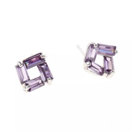 neXxtten Silver Tone Metal Cubic Zirconia Push Back Stud Earrings JWE0442-PUR