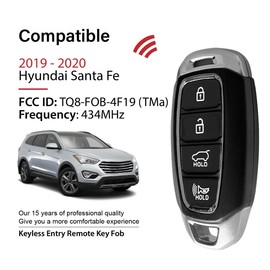 Keylessbest Replacement for 2019 2020 Hyundai Santa Fe Key Fob Remote Control TQ8-FOB-4F19 4 Buttons 434MHz Black