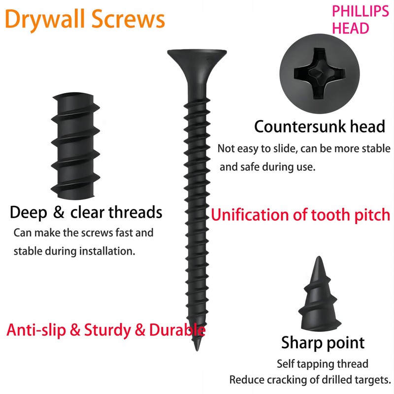 Qrity Pack of 100 Flat Head Wood Screws Self-Tapping Screws